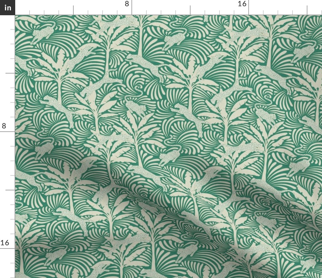 Big Cats and Palm Trees - Jungle Decor in Vintage Green Shades / Medium