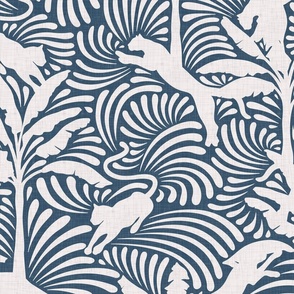 Big Cats and Palm Trees - Jungle in Vintage Navy Blue Shades / Large