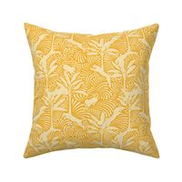 Big Cats and Palm Trees - Jungle Decor in Vintage Sunny Yellow Shades / Medium