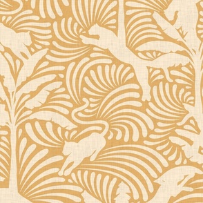 Big Cats and Palm Trees - Jungle Decor in Pale Golden Yellow / Large