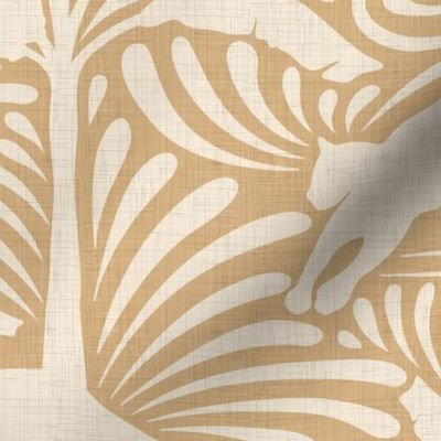 Big Cats and Palm Trees - Jungle in Creamy Beige Shades / Large