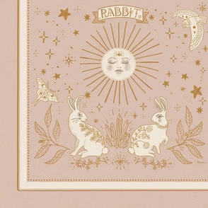 Year of the Rabbit Panel in Soft Heather Petal Pink, Ivory, and Gold
