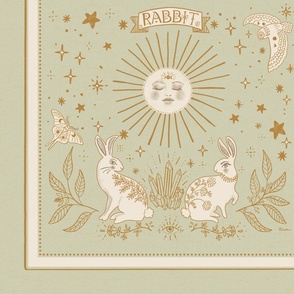 Year of the Rabbit Panel in Heather Pale Sage, Ivory, and Gold