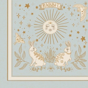 Year of the Rabbit 21x21" Placement Print Panel in Heather mist blue_ivory , Gold