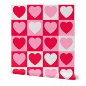 Bright Checkered Hearts Red Pink Ivory Retro Checks