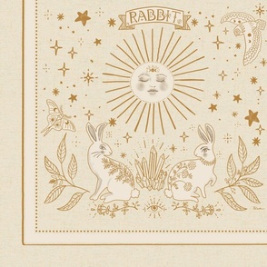 Year of the Rabbit 21" x 21" square Placement Panel in Heather Oatmeal, Ivory, Gold