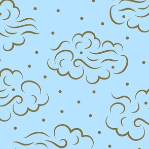 Dark Gold Clouds on light blue background EXTRA LARGE Scale