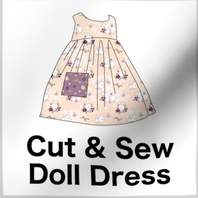Bunny Bloom Cut & Sew Doll Dress (bunnies) on FAT QUARTER for Forever Virginia Dolls and other 1/8, 1/6 and 1/5 scale child dolls  // little small scale tiny mini micro doll 