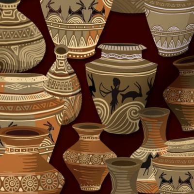 Ancient Clay Pots Pottery Artistic Drawn Archeology Treasure Trove