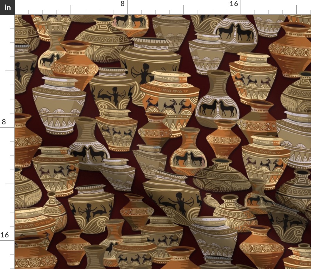 Ancient Clay Pots Pottery Artistic Drawn Archeology Treasure Trove