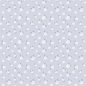Hand-drawn, textured tiny White Flowers on soft blue lavender Backdrop