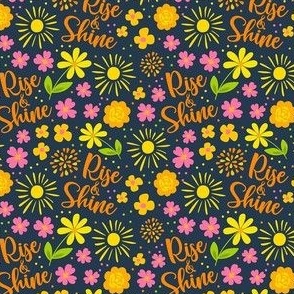 Small Scale Rise and Shine Chicken or Easter Floral Sunshine and Flowers on Navy