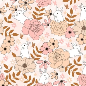 Garden Bunnies - Petal Pink - Jumbo 19x19 Inch