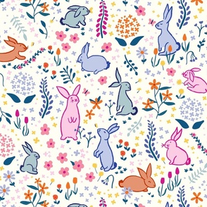 (L) Year of the rabbit bunny butterfly meadow - bright, girls room - Large scale