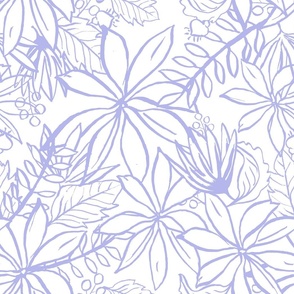 Purple and White Tropical Leaves Fabric