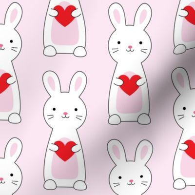 Pink Bunnies with Red Hearts