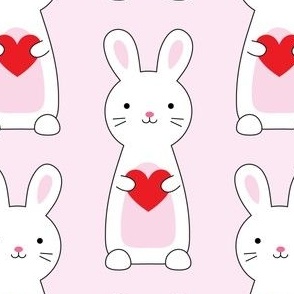 Pink Bunnies with Red Hearts