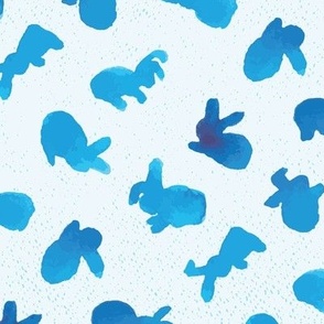 blue bunny rabbits in water color