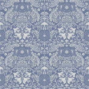 Woodland Damask - Hope is a Thing With Feathers - Blue Nova White Dove