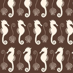 Seahorses, Shells, and Swirls Pattern in Sepia - Coordinate