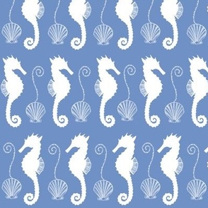 Seahorses, Shells, and Swirls Pattern in Wedgewood Blue - Coordinate