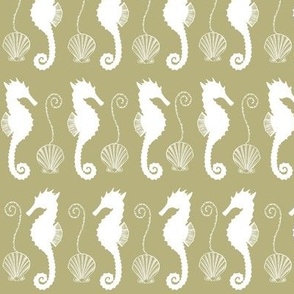 Seahorses Shells, and Swirls Pattern in Sage Green - Coordinate