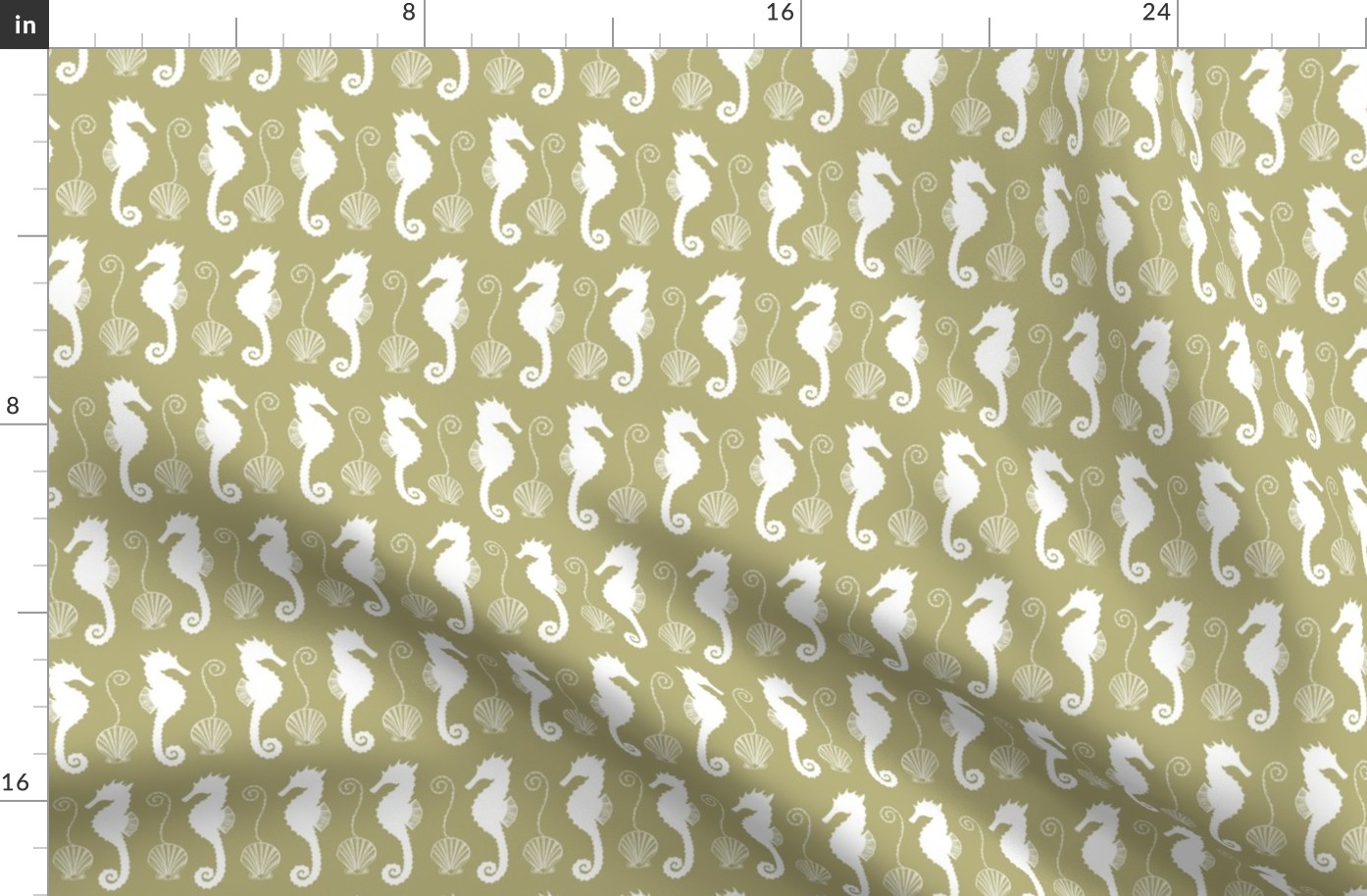Seahorses Shells, and Swirls Pattern in Sage Green - Coordinate