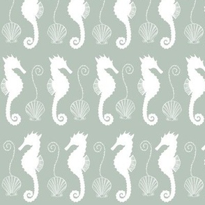 Seahorses Shells, and Swirls Pattern in Regency Mint - Coordinate