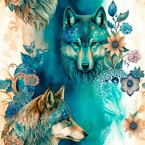 watercolor wolves, floral, paisley