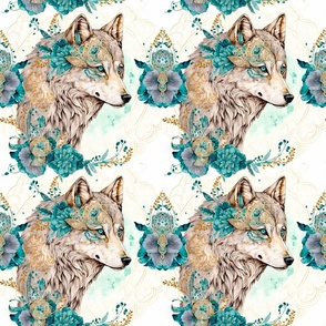 paisley floral golden wolf