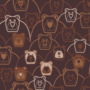 Bear Cartoon Outlines Cute Animals Modern  Woodland Bear Mob - Earth Tones on Dark Brown - Wallpaper Bedding 