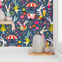 Bunny summer ice cream meadow // medium // blue