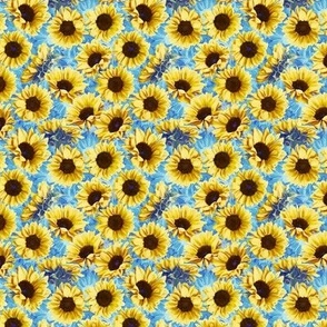 dreamy yellow sunflowers on blue with grunge texture - microprint