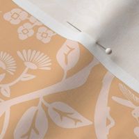  Elegant tonal print of William Morris style cut paper floral vines - peach and orange 