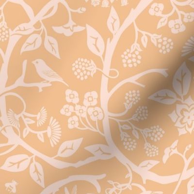  Elegant tonal print of William Morris style cut paper floral vines - peach and orange 