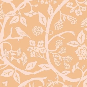  Elegant tonal print of William Morris style cut paper floral vines - peach and orange 