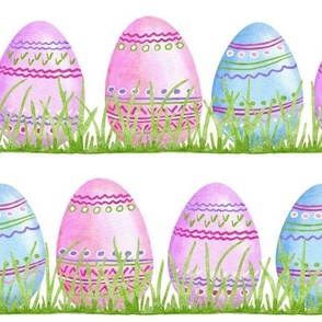 Blue Pink Easter Eggs on White Background