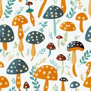 Cottagecore - colorful mushrooms in orange and blue