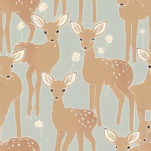 Cottagecore - soft brown and blue deer