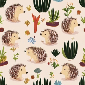 Cottagecore - Cute Hedgehogs on pink background 