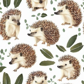 Cottagecore - cute hedgehogs on white background