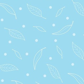 Pastel Blue with White Line Art Leaves