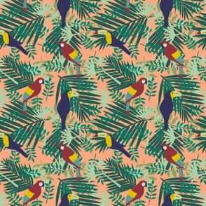 JUNGLE LEAVES AND BIRDS