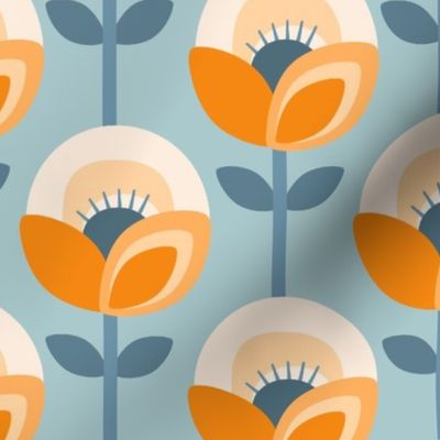 Mod Geometric Poppies Blue Orange