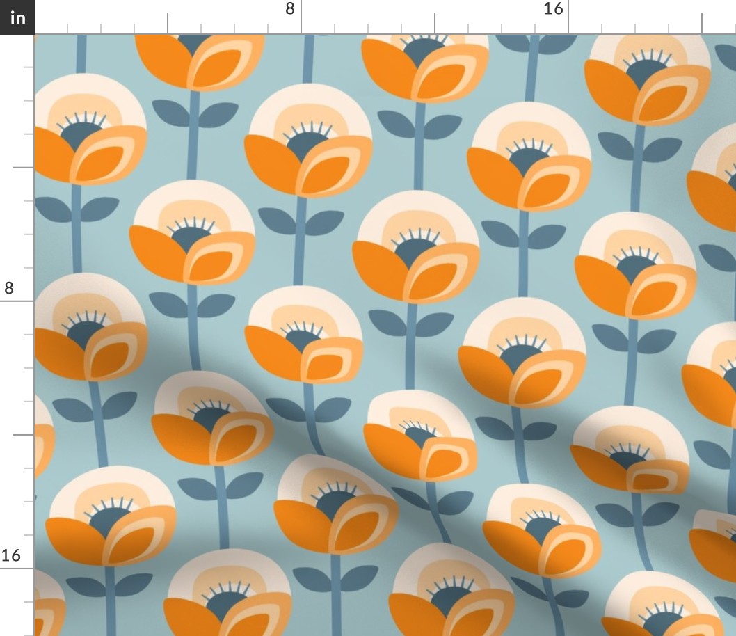 Mod Geometric Poppies Blue Orange