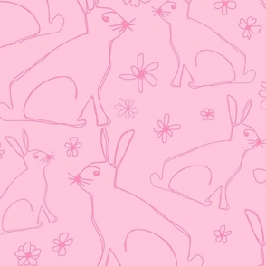 Year Of The Rabbit Easter Spring Minimalistic Line Art Pink