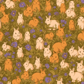 A bunch of rabbits hanging in the meadow