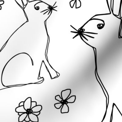 Year Of The Rabbit Easter Spring Minimalistic Line Art Black And White
