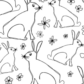 Year Of The Rabbit Easter Spring Minimalistic Line Art Black And White