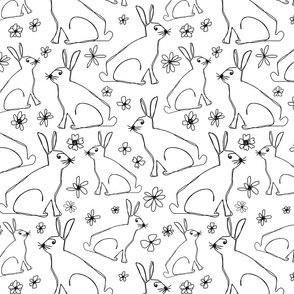 Year Of The Rabbit Easter Spring Minimalistic Line Art Black And White Smaller Scale